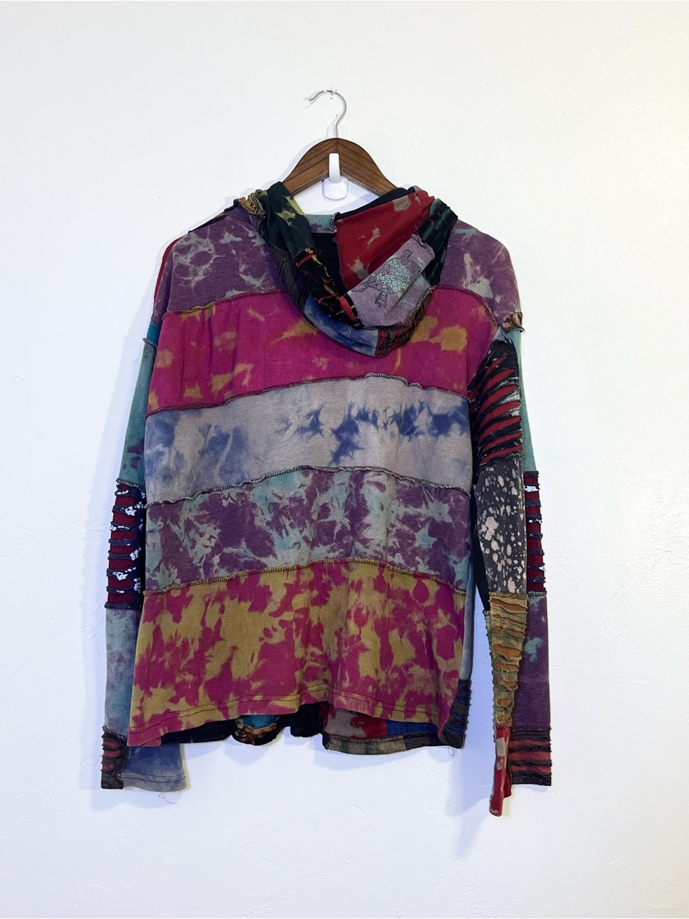 Handmade Nepal Boho Patchwork Razor-Cut Festival Hoodie Jacket - Picture 6 of 7